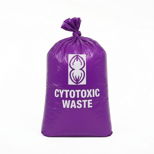 Zeropac purple cytotoxic waste bag with warning label
