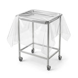 Zeropac clear disposable drape sheet on stainless steel medical equipment frame