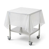 Zeropac white disposable surface sheet on wheeled stainless steel cart