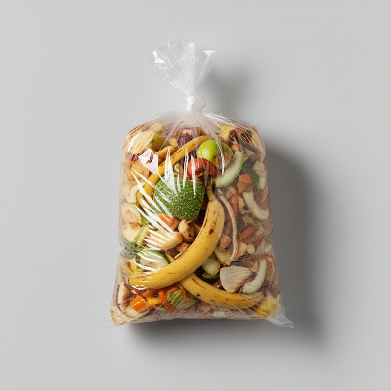 Dissolvable 80 Litre Bin Liner lined with food waste