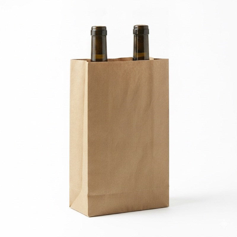Zeropac brown paper bag holding two wine bottles ready for transport