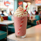Diner enjoying Zeropac Paper Straw Jumbo Red Stripe in a strawberry smoothie at cafe