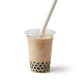 White paper straw in bubble tea drink with tapioca pearls