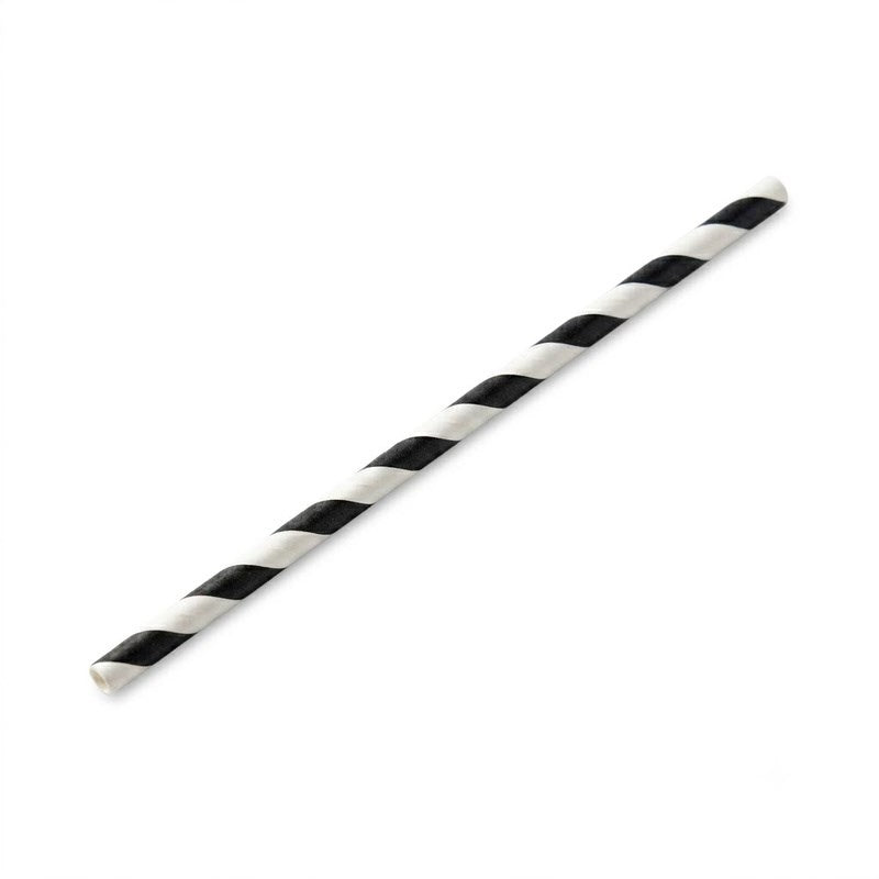 Zeropac Paper Straw Regular Black Stripe, standard-sized paper straw with black stripes