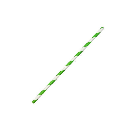 Zeropac Paper Straw Regular Green Stripe, standard-sized paper straw with green stripes