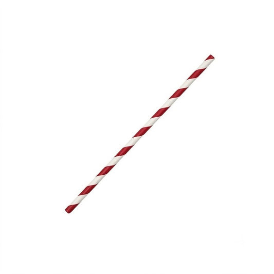 Zeropac Paper Straw Regular Red Stripe, standard-sized paper straw with red stripes