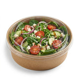 Zeropac kraft bowl with clear PET lid holding fresh garden salad