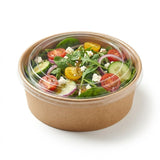 Zeropac clear PET salad bowl filled with fresh lettuce, tomatoes, cucumber, peppers, and cheese