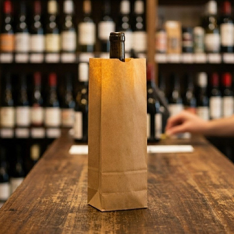 Wine bottle in Zeropac Single Bottle Brown Paper Bag at wine shop