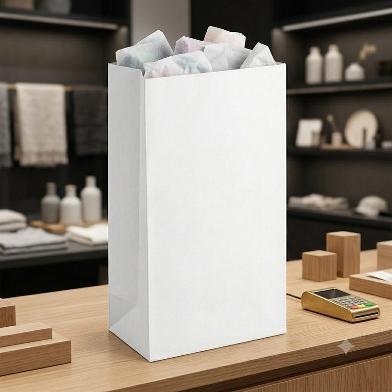 Zeropac SOS Bag white displayed on counter in contemporary retail store