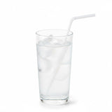 Flexible Zeropac straw in cold water with ice in clear glass