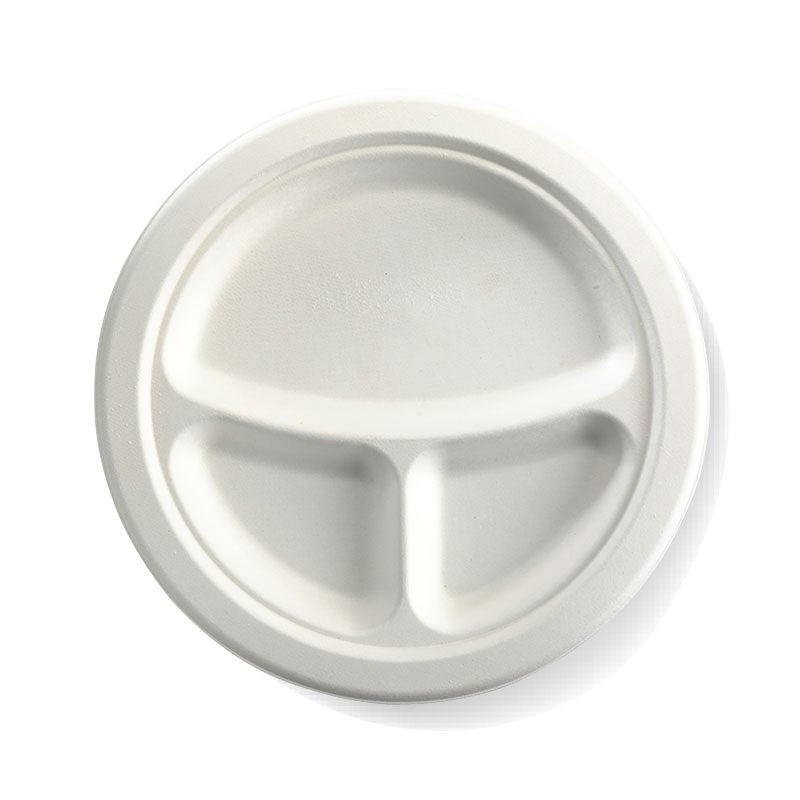 Compostable White 3 Compartment Plate