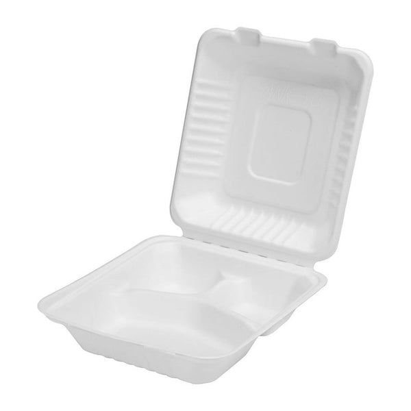 WHITE 8" X 8" 3 COMPARTMENT CLAMSHELLS