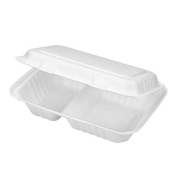 WHITE 9" X 6" 2 COMPARTMENT CLAMSHELLS